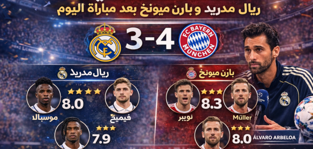 تقييمات لاعبي ريال مدريد وبايرن ميونخ بعد مباراة اليوم
